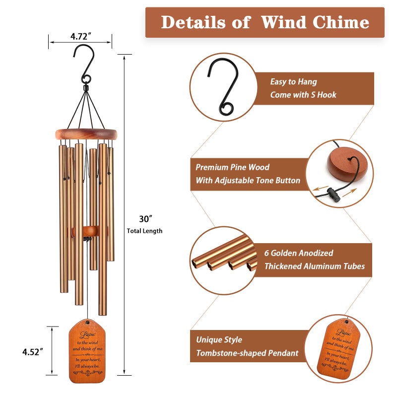 Soopau Memorial Gifts  30"" Wooden Sympathy Wind Chimes for Loss of Loved One  Memorial/Bereavement/Condolence/Funeral Gifts for a Loved One Mother Father Miscarriage - Image 4